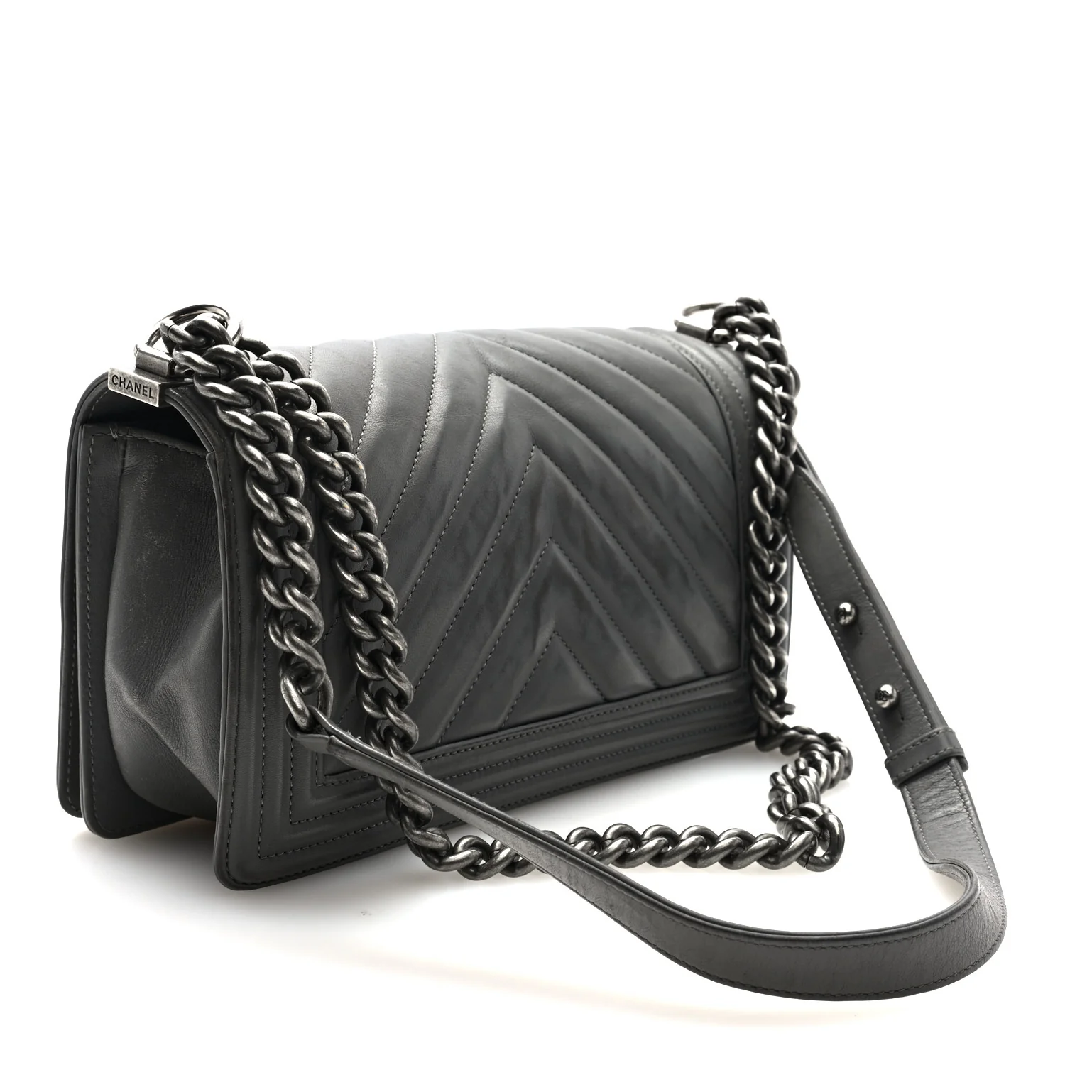 Lambskin Chevron Quilted Medium Boy Flap Grey - Top Club