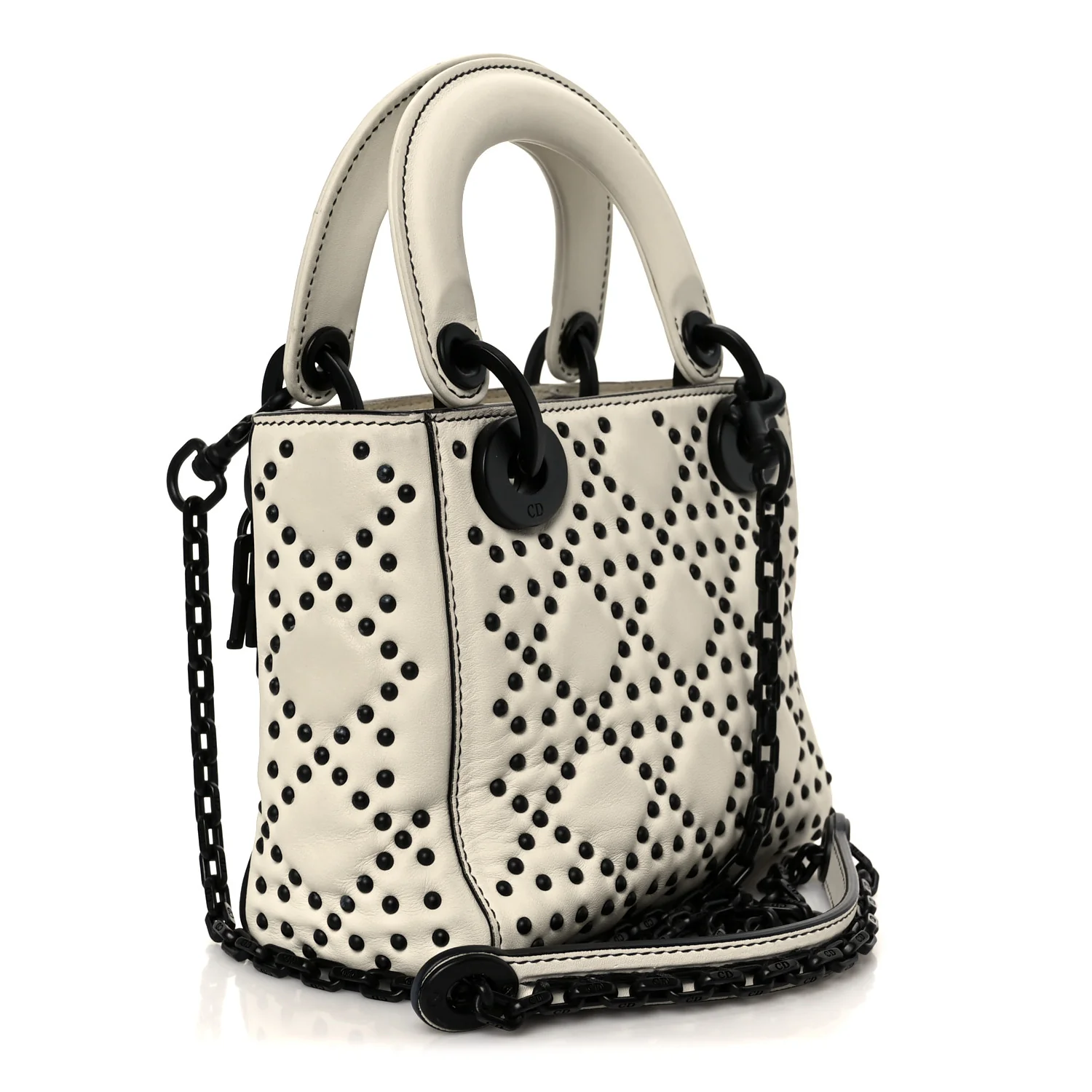 Ultra Matte Calfskin Studded Mini Supple Lady Dior White Black - Top Club