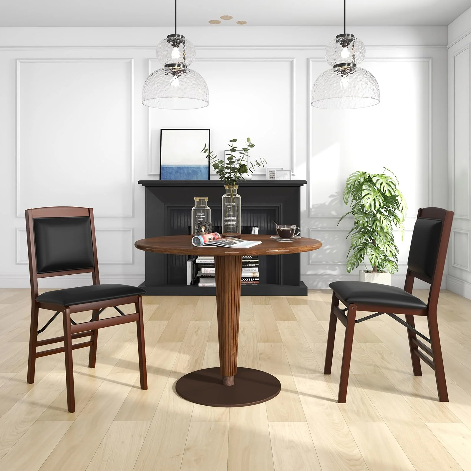 BEFOUNDLOVELY Folding Dining Chairs Set of 2/4, Foldable Wood Chairs with PVC Padded Seat & High Backrest