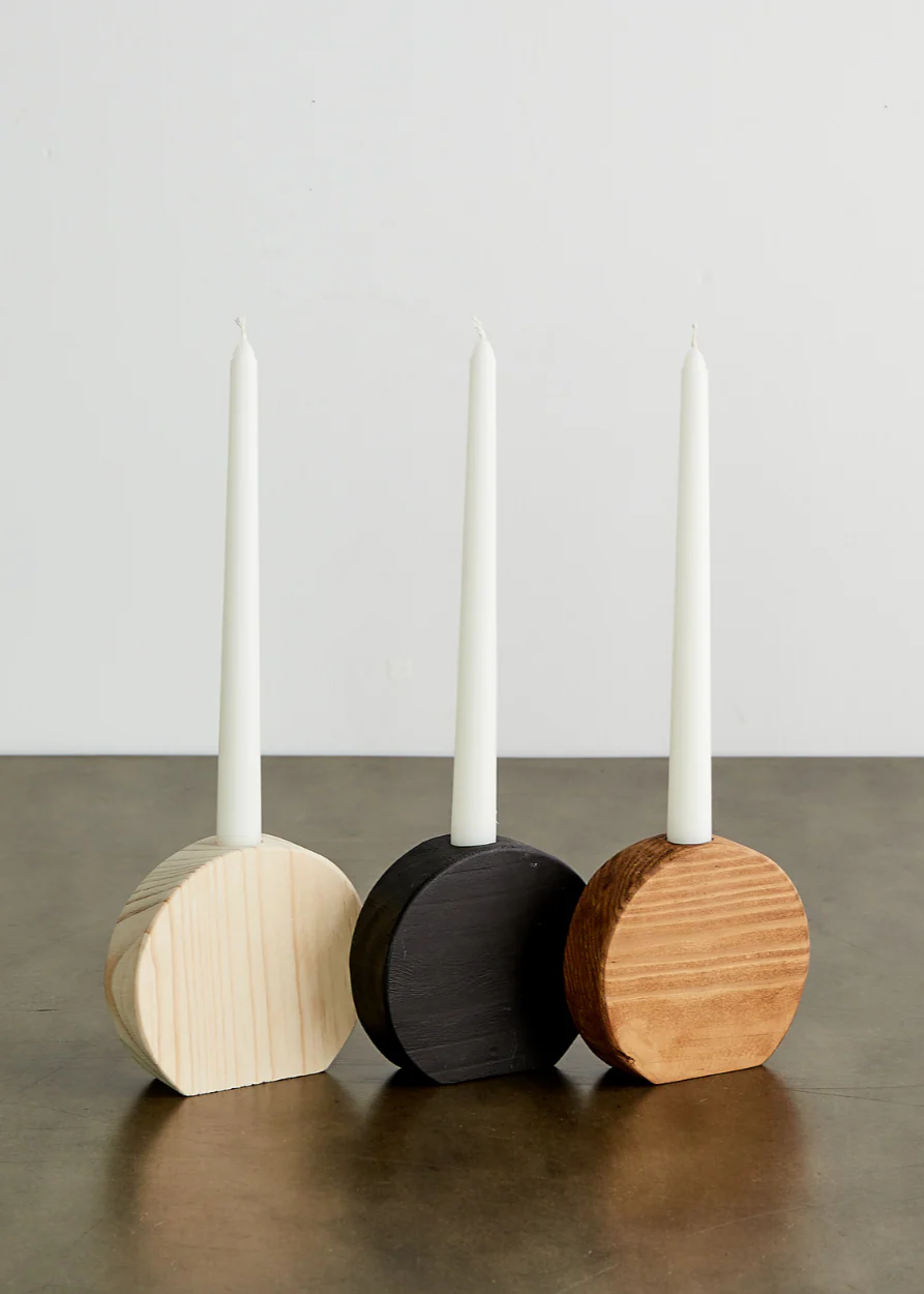 Circular Natural Wood Taper Candle Holder
