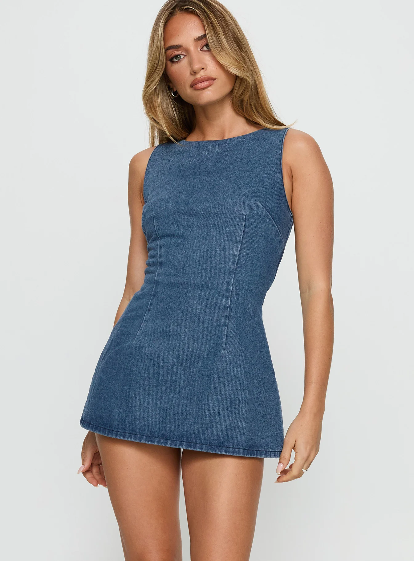 Ainsleigh Shift Denim Playsuit Mid Blue Wash