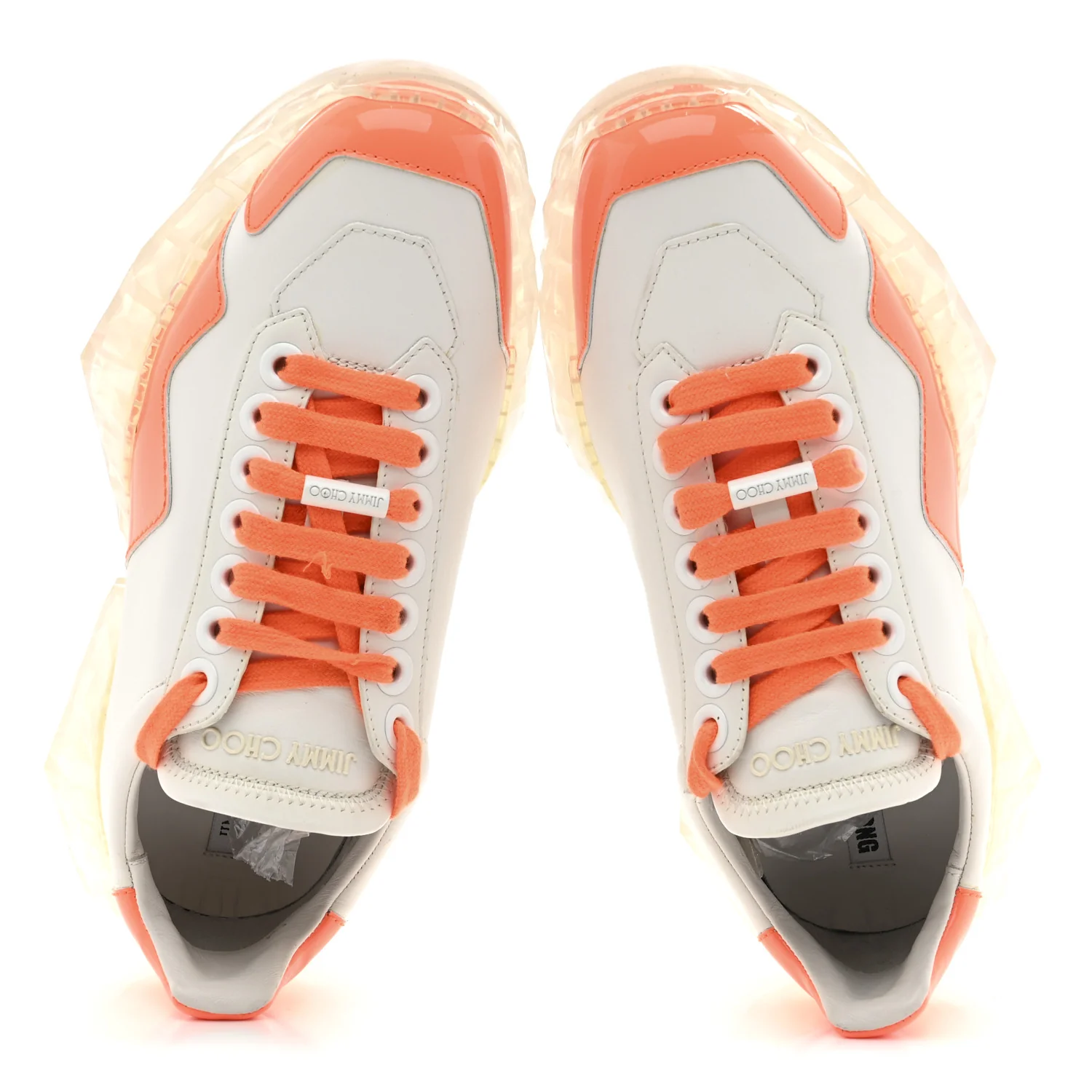 X JK JEONG Calfskin Patent Womens Diamond Low Top Sneaker 35 White Orange