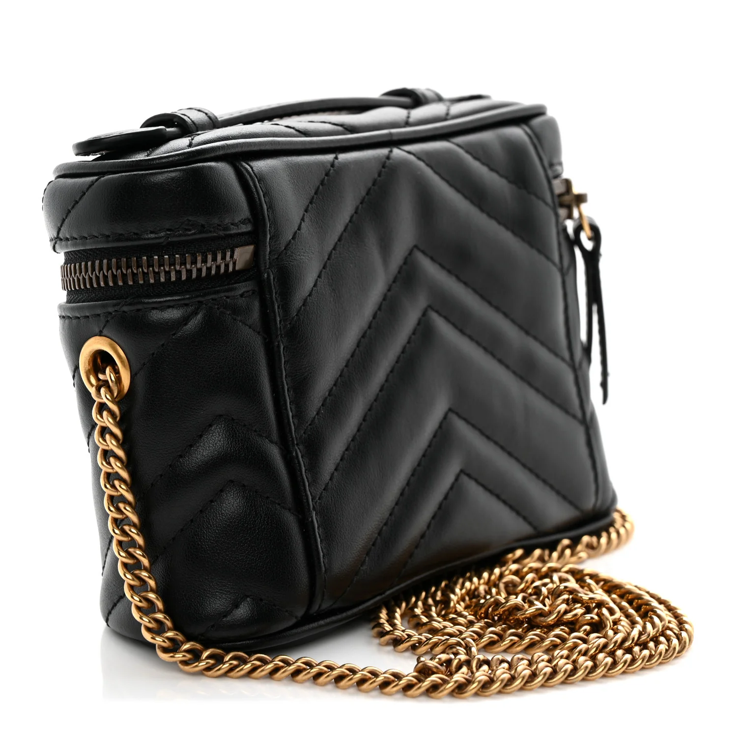 Calfskin Matelasse Chevron Mini GG Marmont Top Handle Bag Black - Top Club