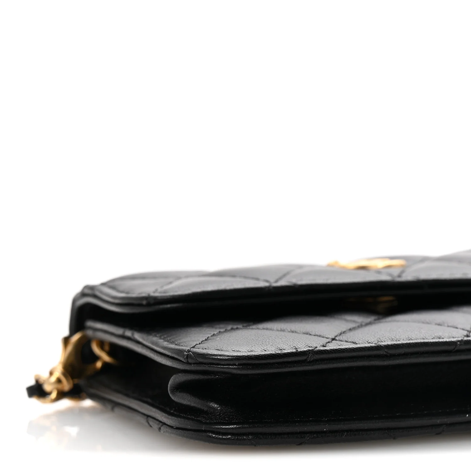 Lambskin Quilted Pearl Crush Flap With Chain Black - Top Club