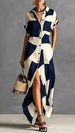 Women's Geometric Print Shirt Dress - Nordfashionstorm - Women's Clothing, Fashion for You - Nordfashionstorm.com