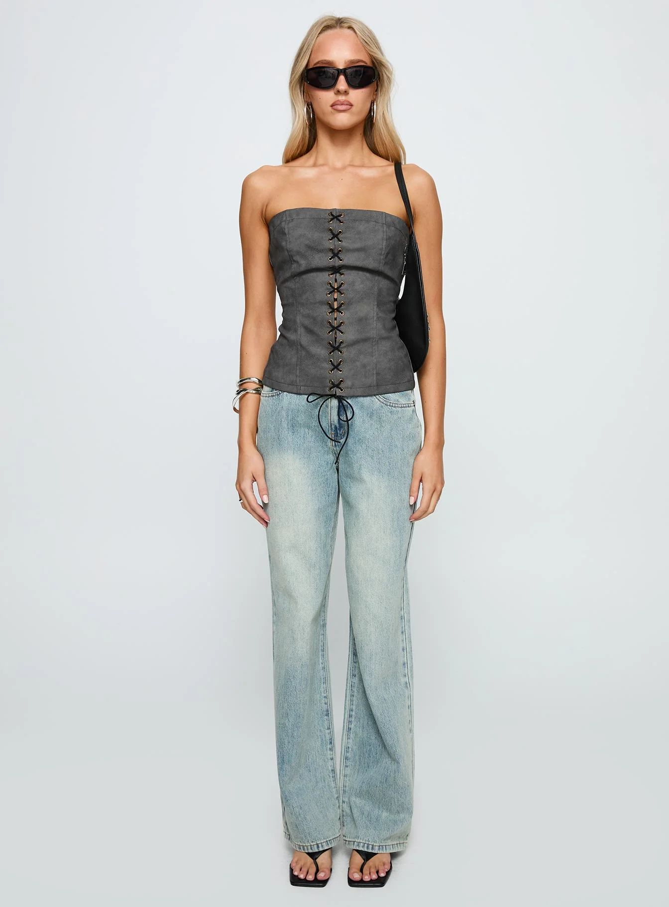 Soft Spoken Strapless Tie Up Top Black