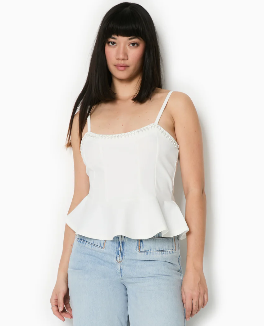 Pimkie Top peplum à bretelles avec perles
