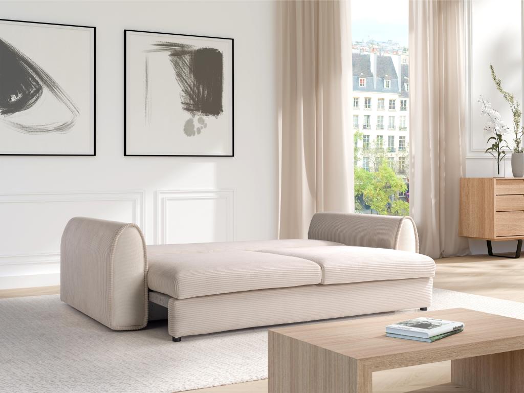 Sofá cama de 3 plazas de terciopelo beige
