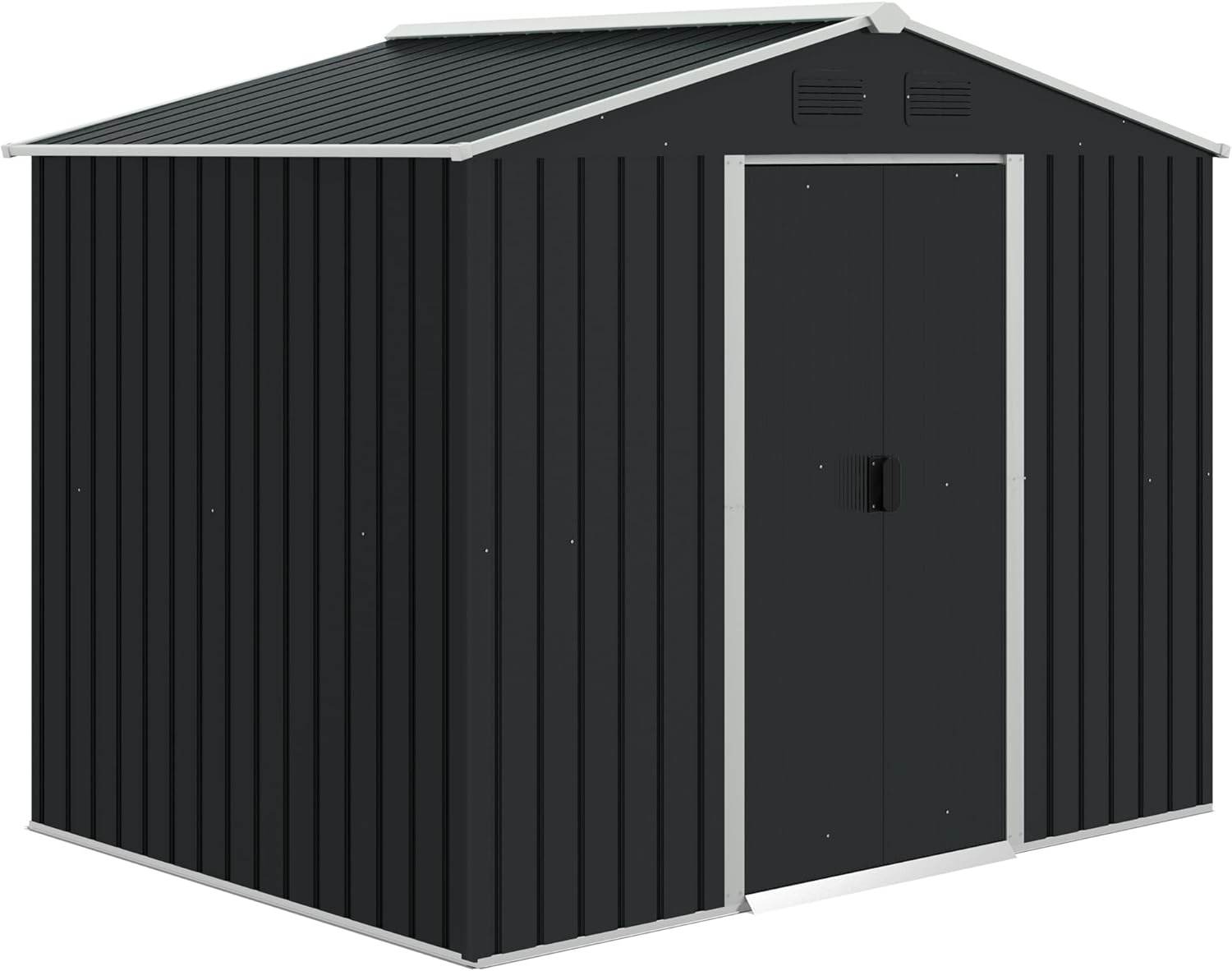 Outsunny Casetta da Giardino 3.6m² Porta Utensili in Lamiera di Acciaio, Capanno da Esterno Porta Attrezzi con 2 Porte Scorrevoli e 4 Prese di Ventilazione, 236x174x190 cm, Grigio Scuro