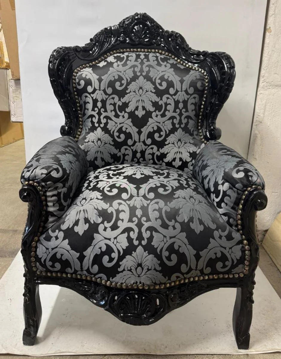Baroque living room silver pattern / black - antique style furniture