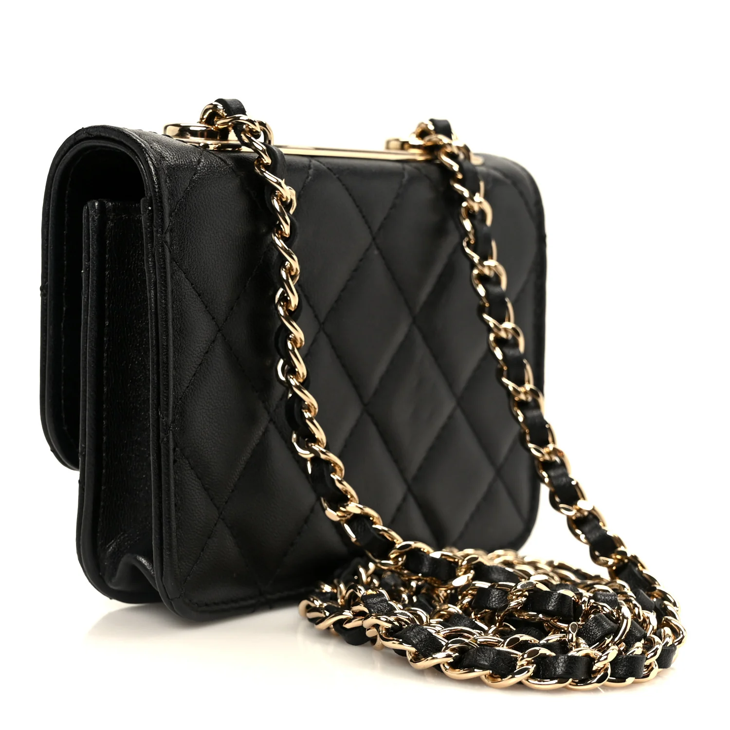Lambskin Quilted Trendy CC Card Holder On Chain Black - Top Club