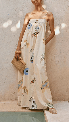 Women's Art Printed Thin‑Strap Loose Maxi Dress - Nordfashionstorm - Women's Clothing, Fashion for You - Nordfashionstorm.com