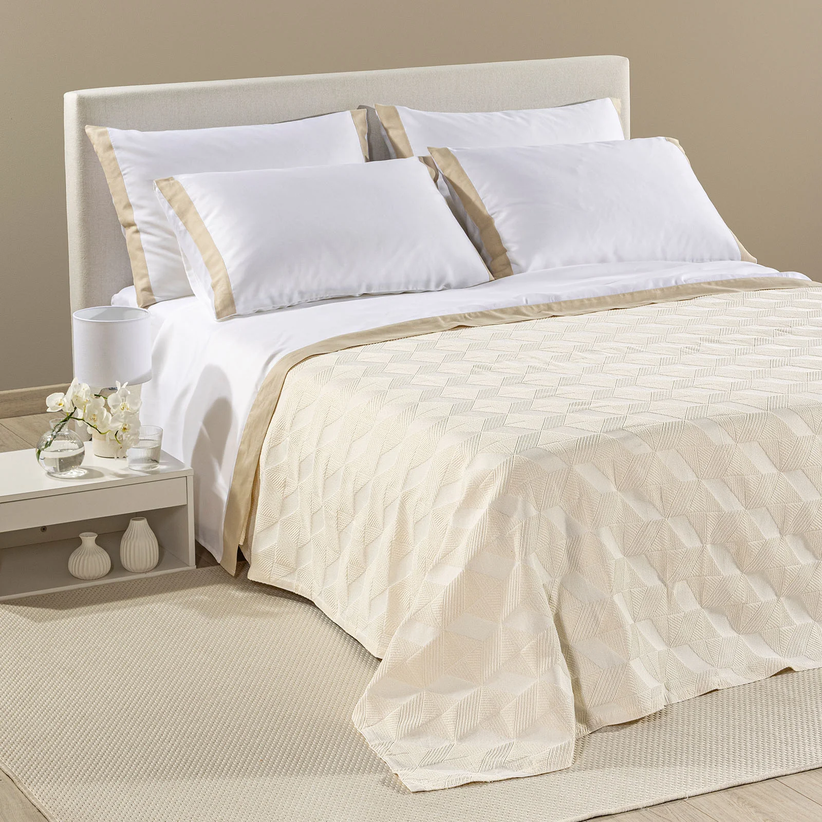 Copriletto Non Trapuntato In Cotone Rapallo Matrimoniale Avorio Primanatura