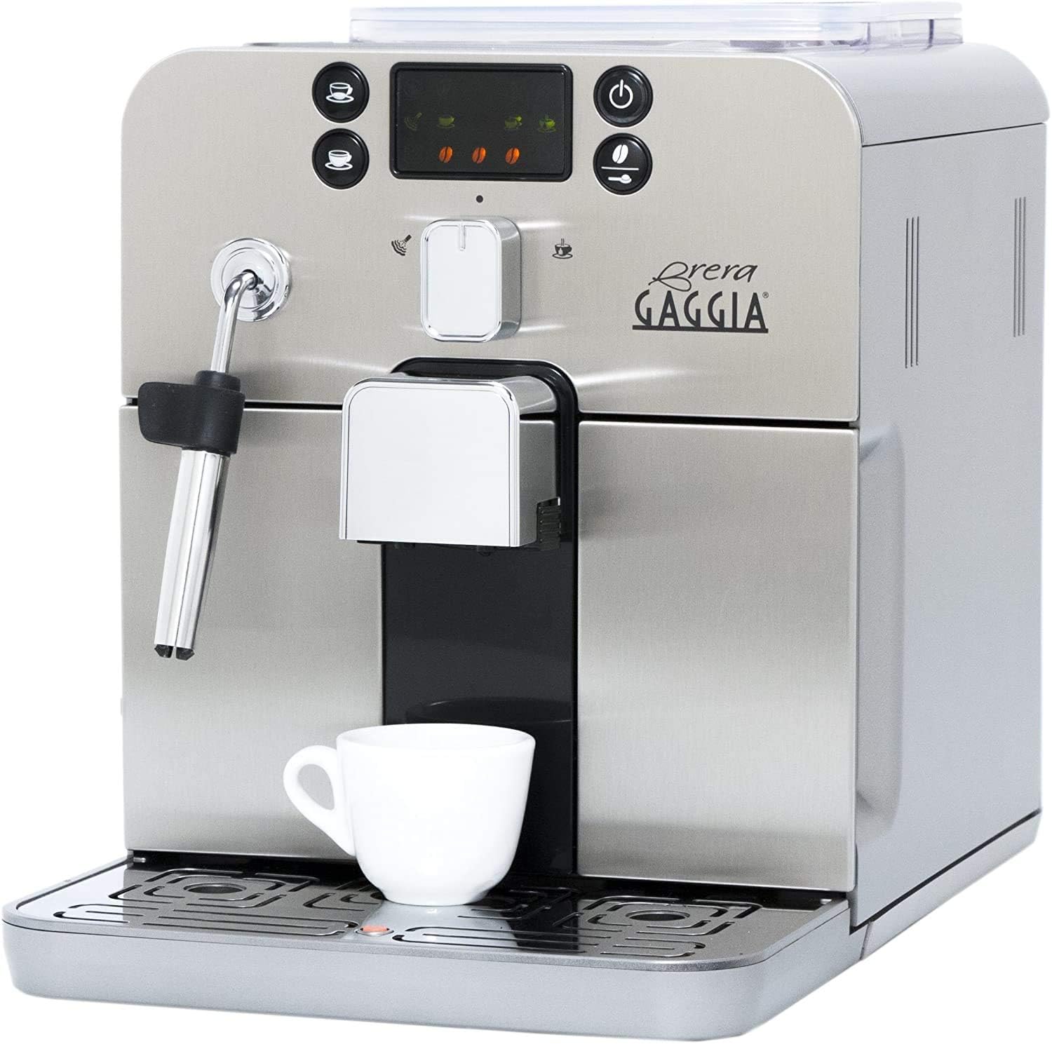 Gaggia RI9305/01 Brera - Macchina da Caffè Automatica per Espresso e Cappuccino, Caffè in Grani o Macinato, 1400W,100% Made in Italy, Argento (Browny Silver)