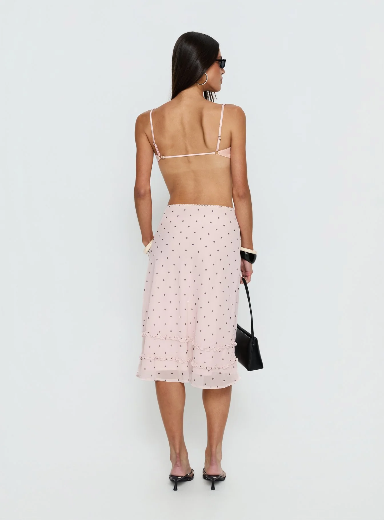 Clarabella Frill Midi Skirt Pink Polka Dot