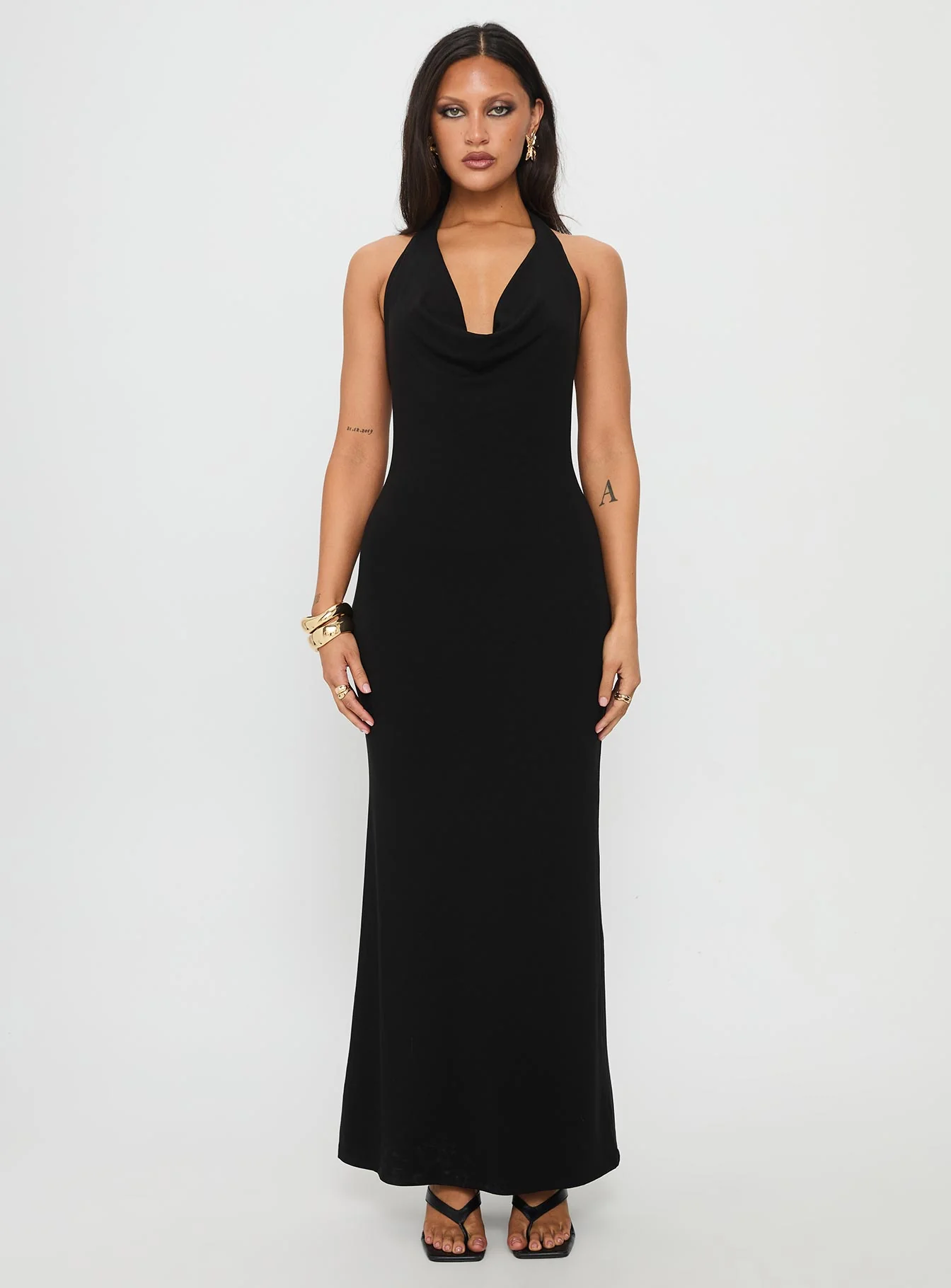 Diamonde Halter Scarf Maxi Dress Black