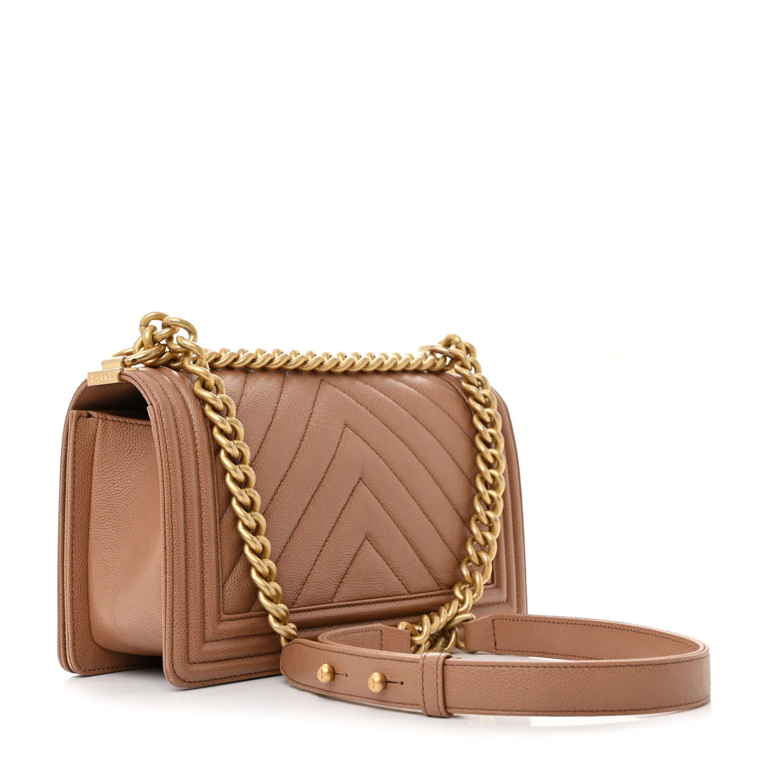 Caviar Chevron Quilted Medium Boy Flap Brown - Top Club