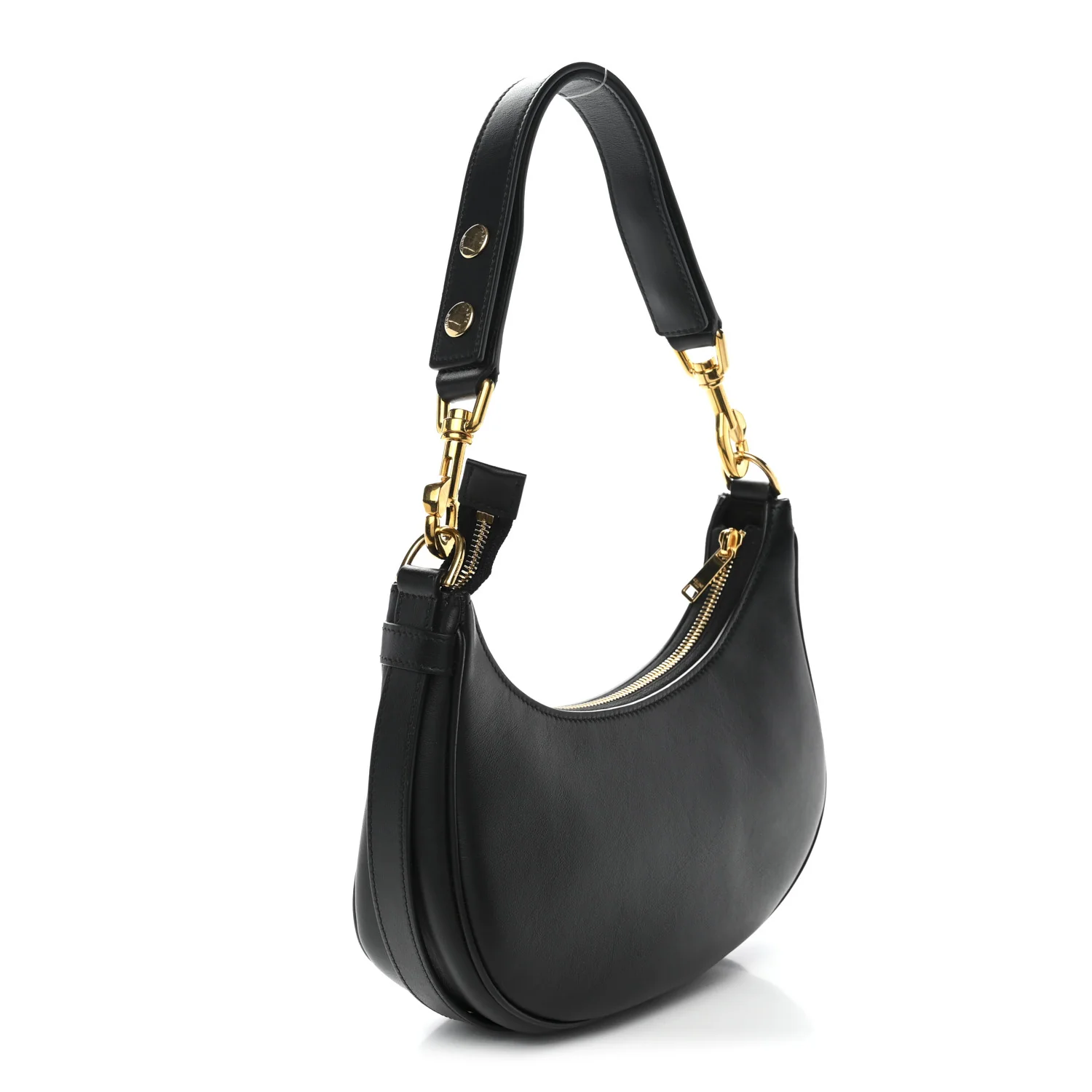Smooth Calfskin Medium Strap Ava Shoulder Bag Black - Top Club