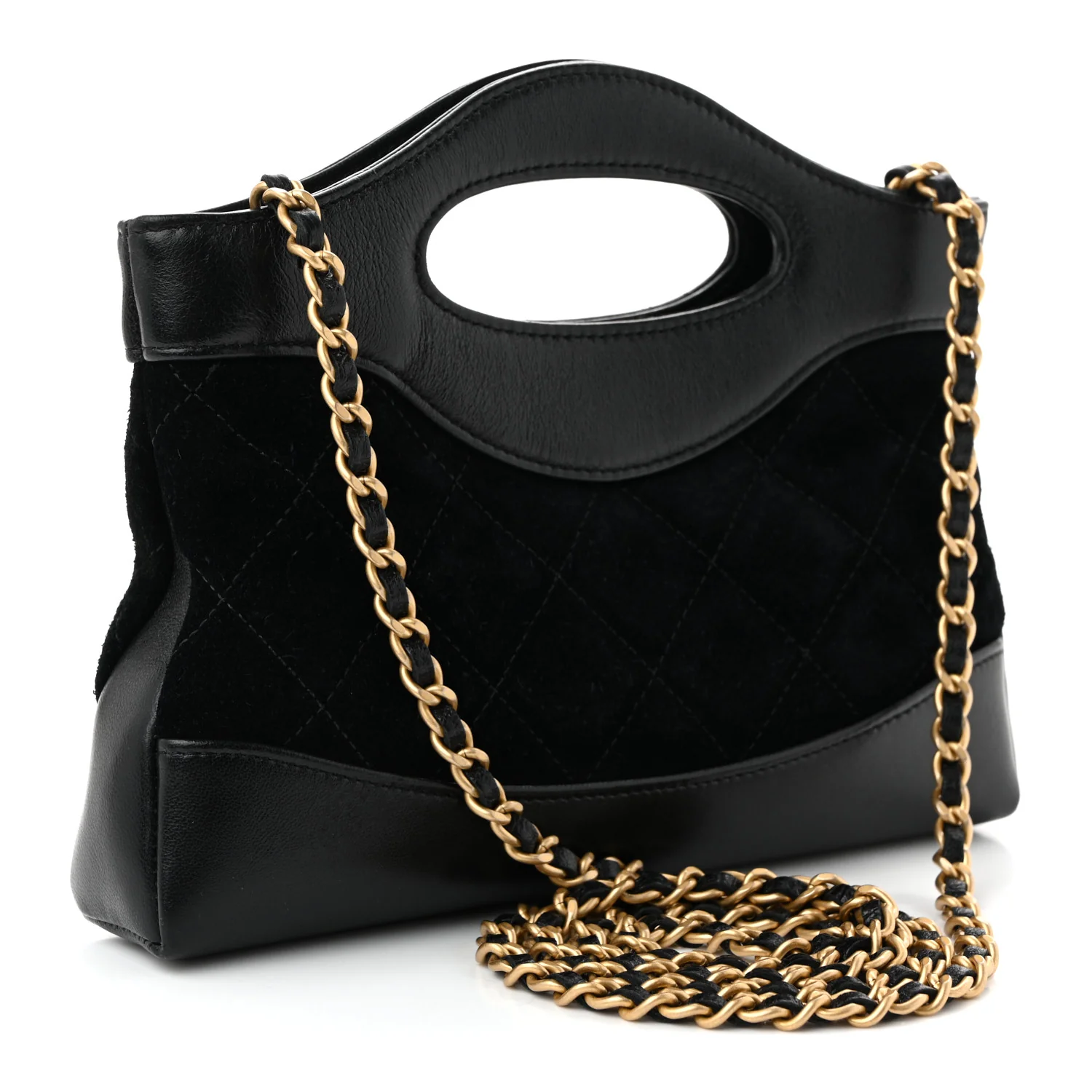 Suede Shiny Crumpled Calfskin Quilted Nano 31 Shopping Bag Black - Top Club