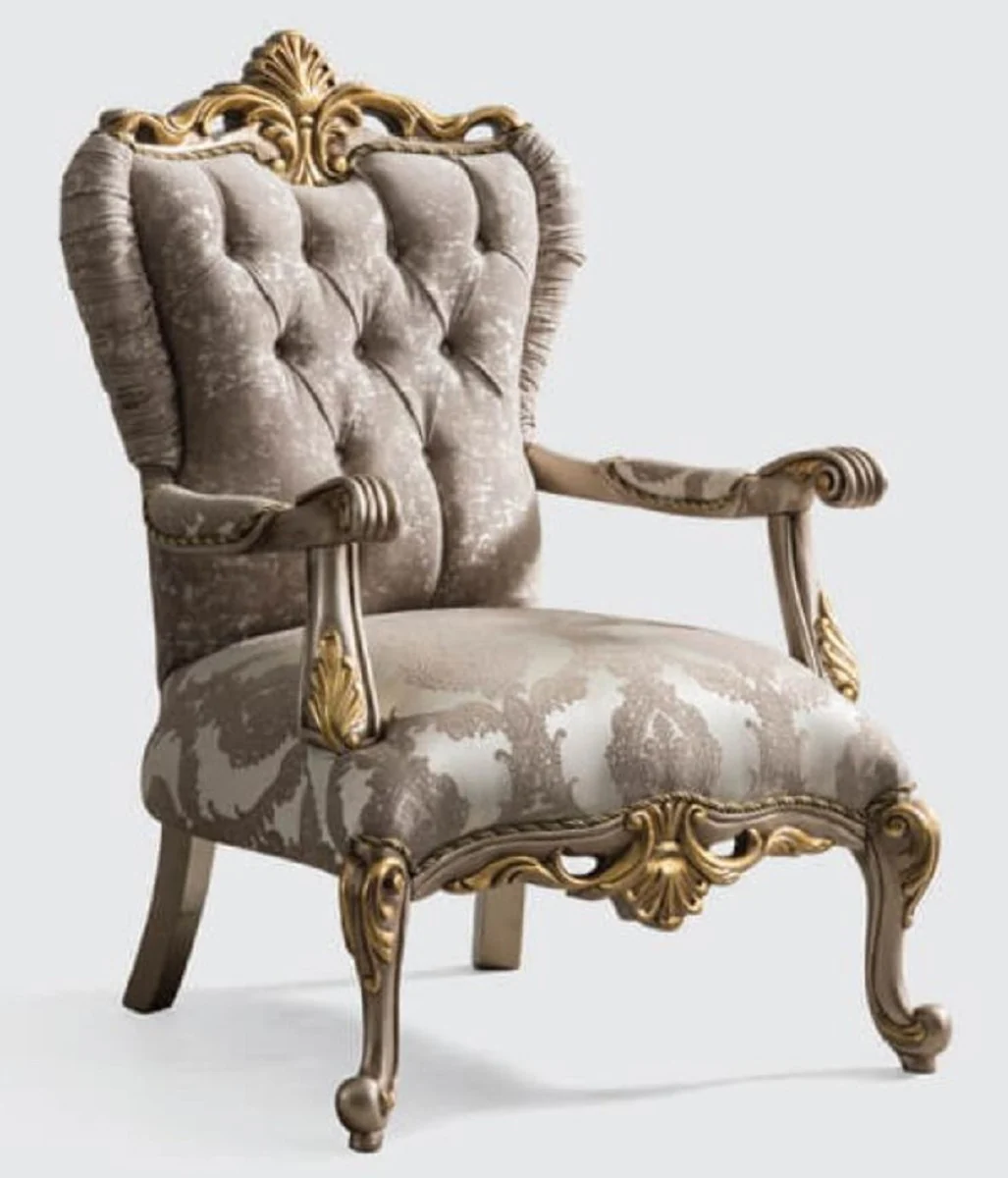 Luxury Baroque Living Room Set Gray / Silver Gray / Gold - 2 Sofas & 2 Armchairs & 1 Coffee Table - Handmade Living Room Furniture in Baroque Style - Noble & Magnificent