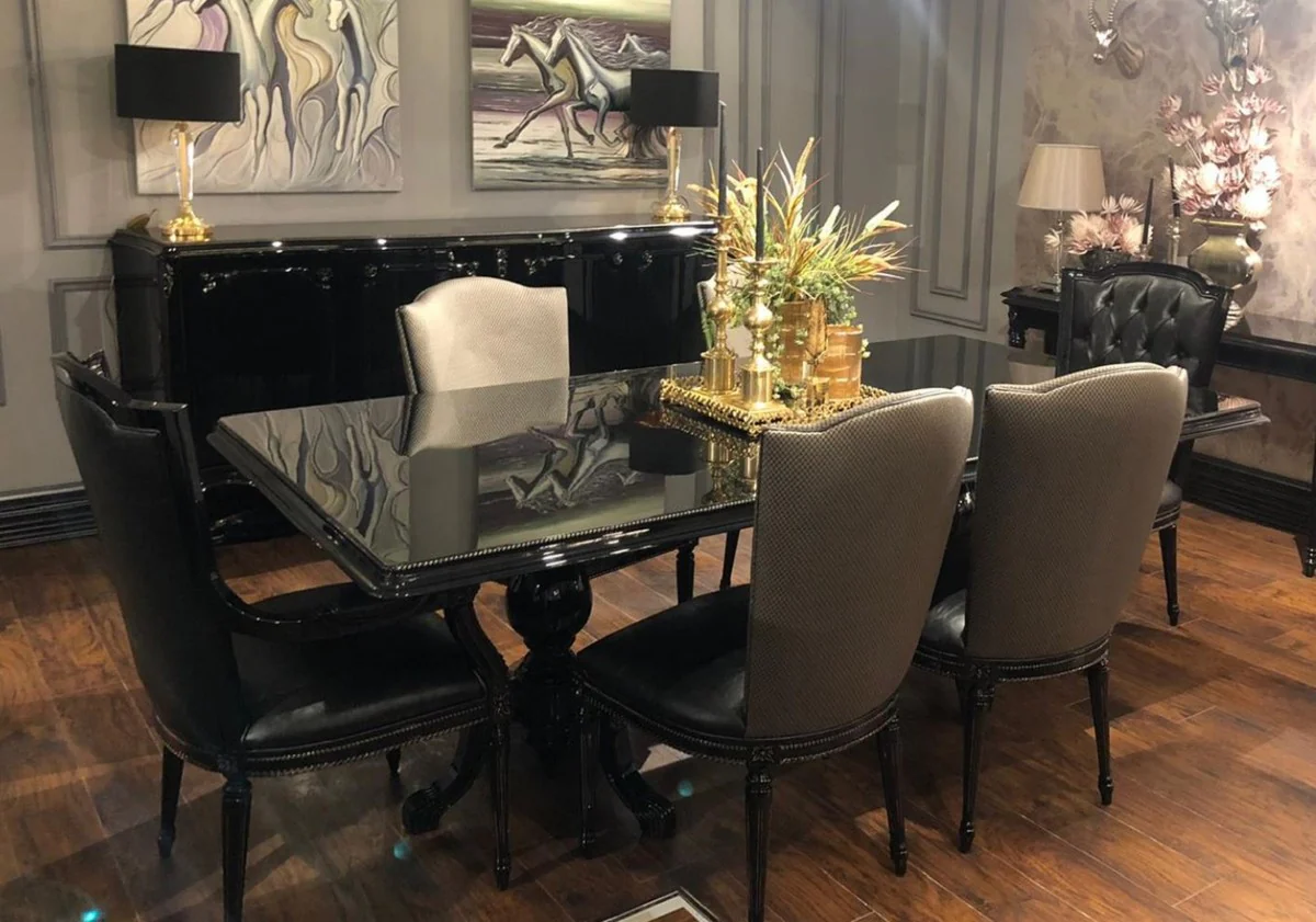 Luxury Baroque Dining Room Chair Set Gold / Black - Kitchen Chairs Set of 6 - Baroque Dining Room Furniture - Noble & Magnificent