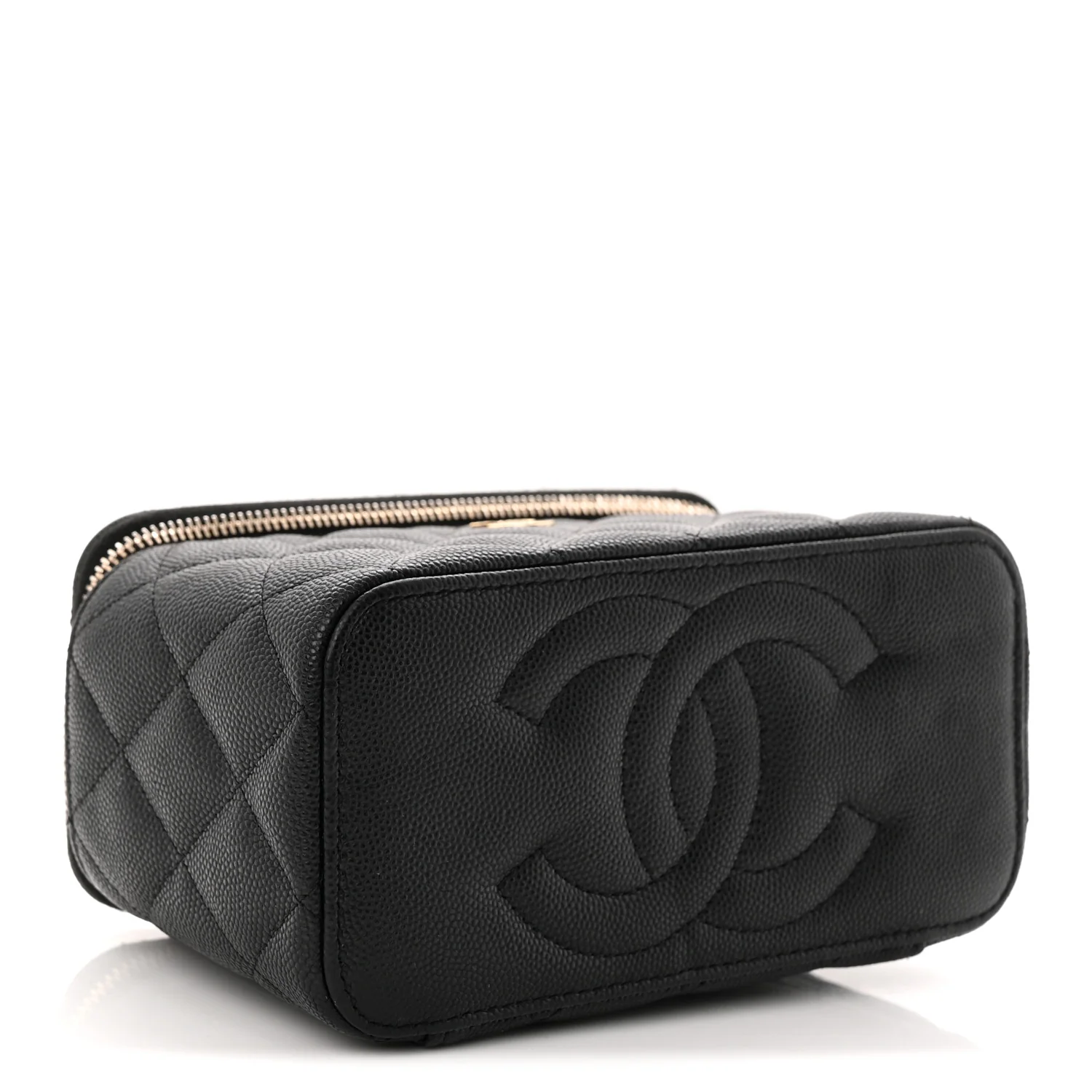 Caviar Quilted Small Vanity Case With Chain Black - Top Club