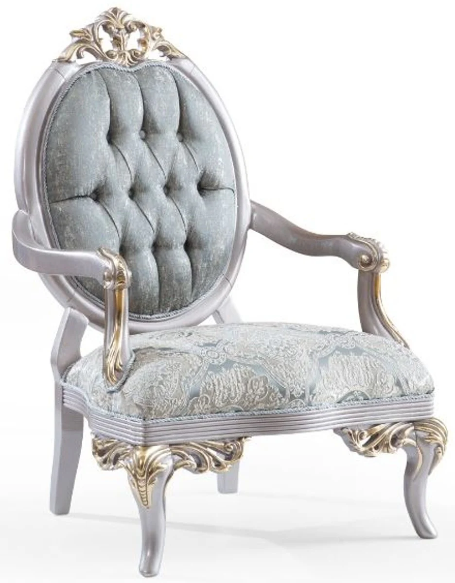Luxury baroque living room set turquoise / silver / gold - 2 sofas & 2 armchairs & 1 coffee table - living room furniture in baroque style - noble & magnificent