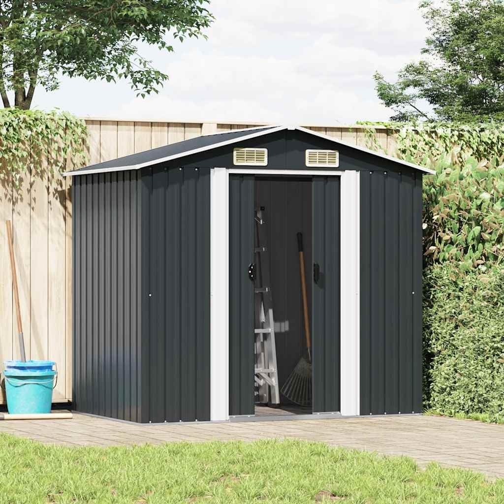 vidaXL Capanno per Attrezzi da Giardino Ventilato Ingresso a Scorrimento Robusto Casetta da Esterno Magazzino Antracite 204x132x186 cm in Acciaio