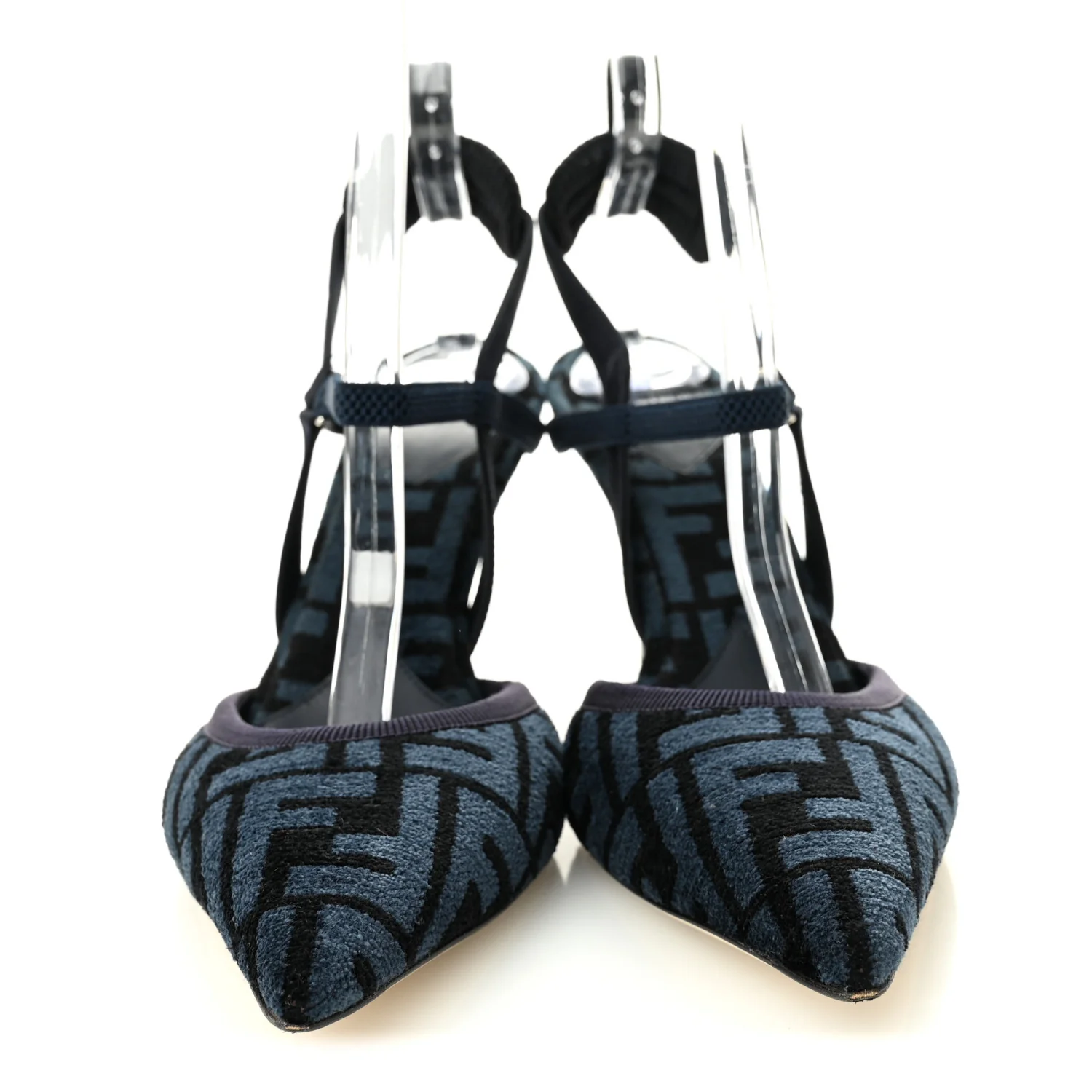 Fabric Jacquard FF Colibri Lite 85mm Slingback Pumps 38 Black Blue