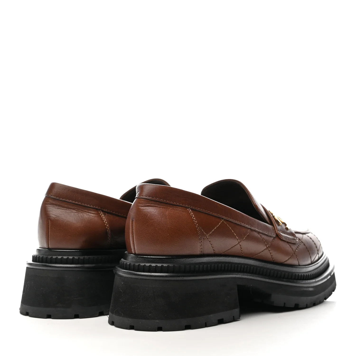 Calfskin Quilted CC Mocassin Loafers 36 Brown - Top Club