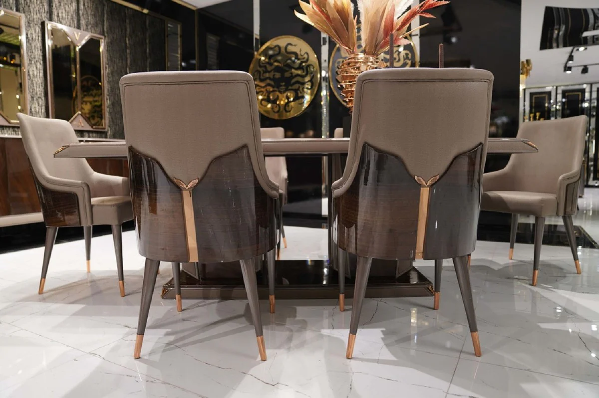 Luxury dining table dark brown / gray / copper 226 x 112 x H. 70 cm - Rectangular solid wood kitchen table - Dining room furniture - Luxury furniture
