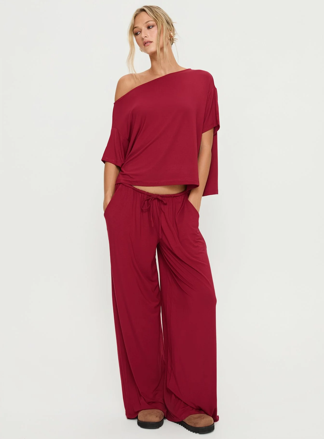 Cozy Hour Sleep Relaxed Pants Red