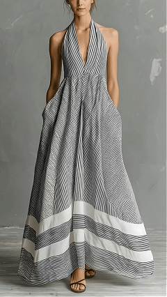 Women's Halter V-Neck Zebra Print Dress with a Full Skirt - Nordfashionstorm - Women's Clothing, Fashion for You - Nordfashionstorm.com