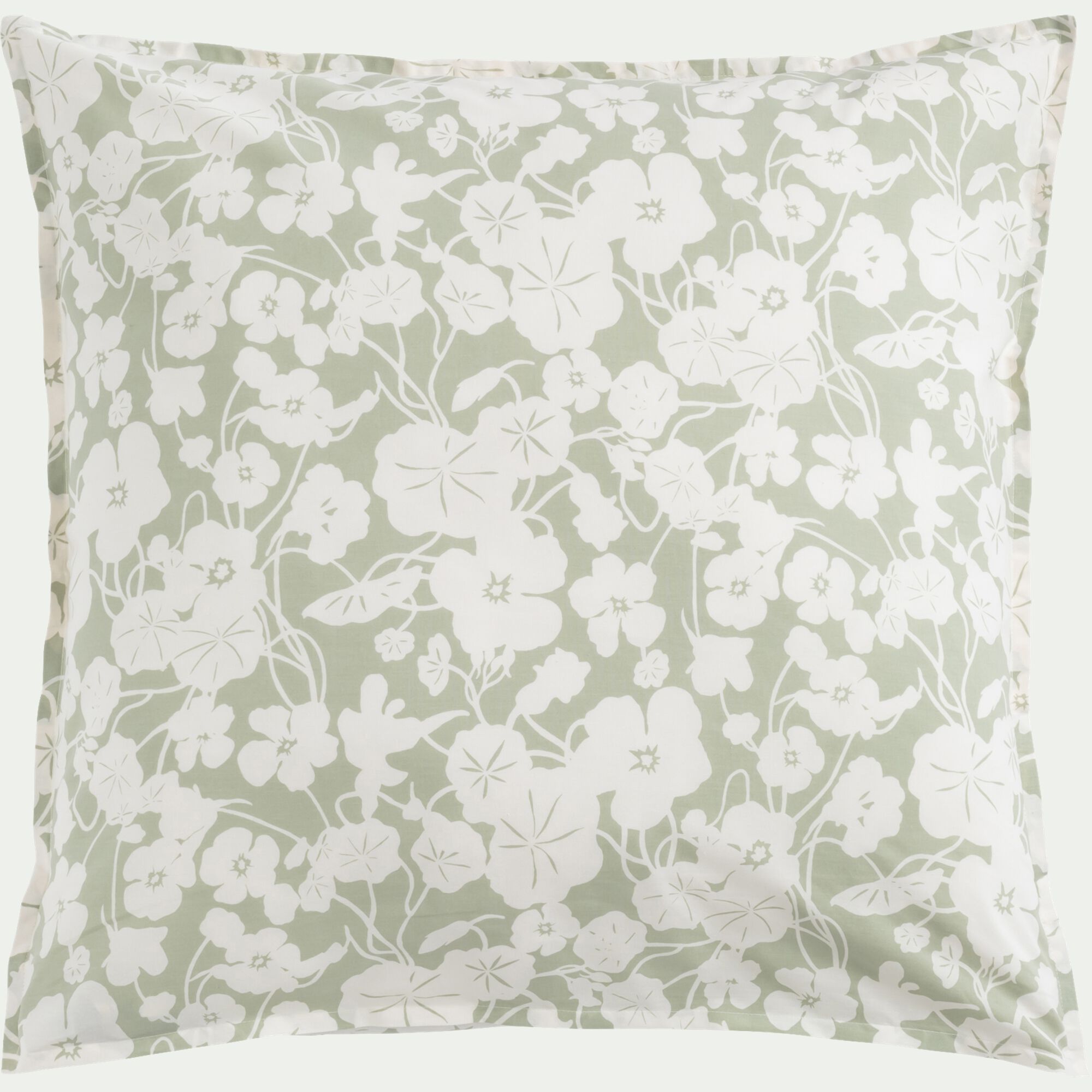 NYMPHE - Housse de couette 260x240cm et 2 taies d'oreiller 63x63cm en coton motif floral - vert