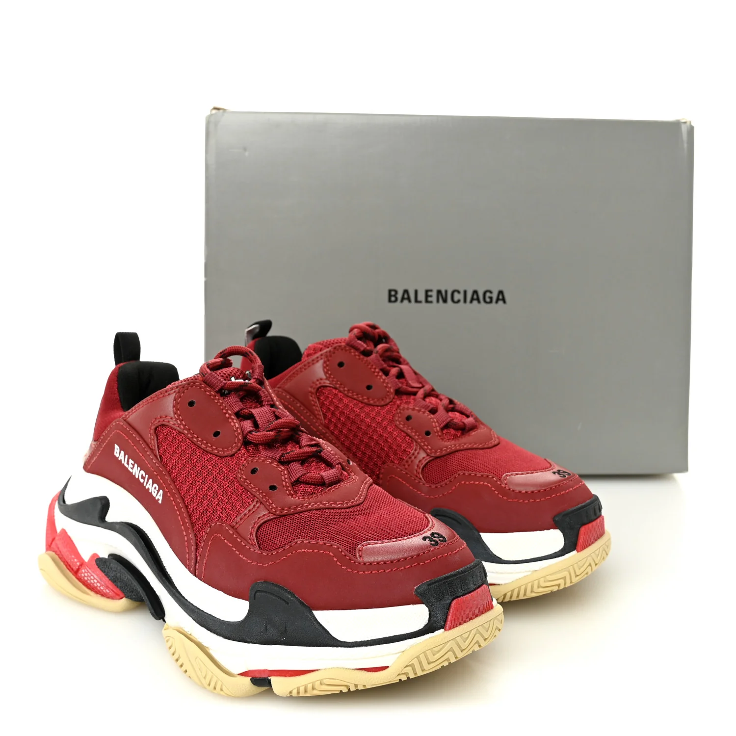 Fabric Mesh Washed Effect Womens Triple S Sneakers 39 Bordeaux Tricolor - Top Club