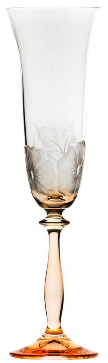 Luxury Baroque Champagne Glass Set of 6 Orange Ø 7 x H. 24.5 cm - Handmade and hand-engraved champagne glasses with flower design - Hotel & Restaurant Accessories