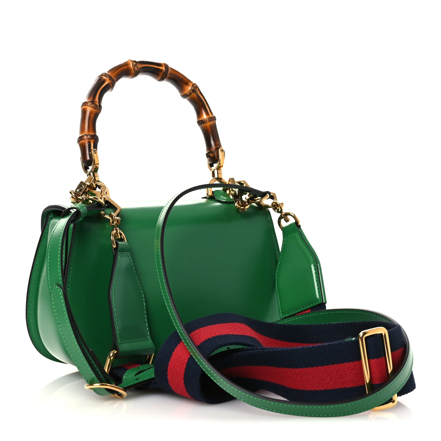 Boarded Dyana Lux Calfskin Web Small Bamboo 1947 Top Handle Bag Spring Green - Top Club