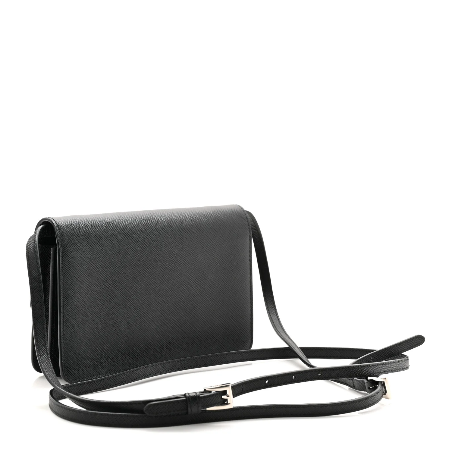 Saffiano Metal Flap Wallet With Strap Black - Top Club