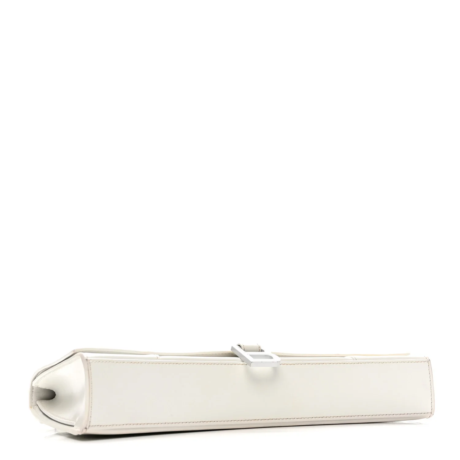 Shiny Box Calfskin Tonal B Hourglass Stretch Top Handle Bag White - Top Club