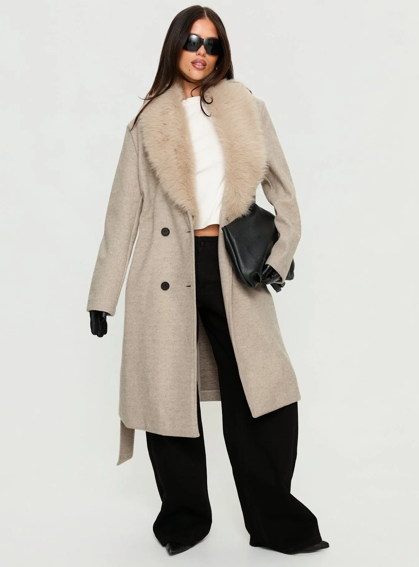 Hallyn Faux Fur Collar Coat Beige
