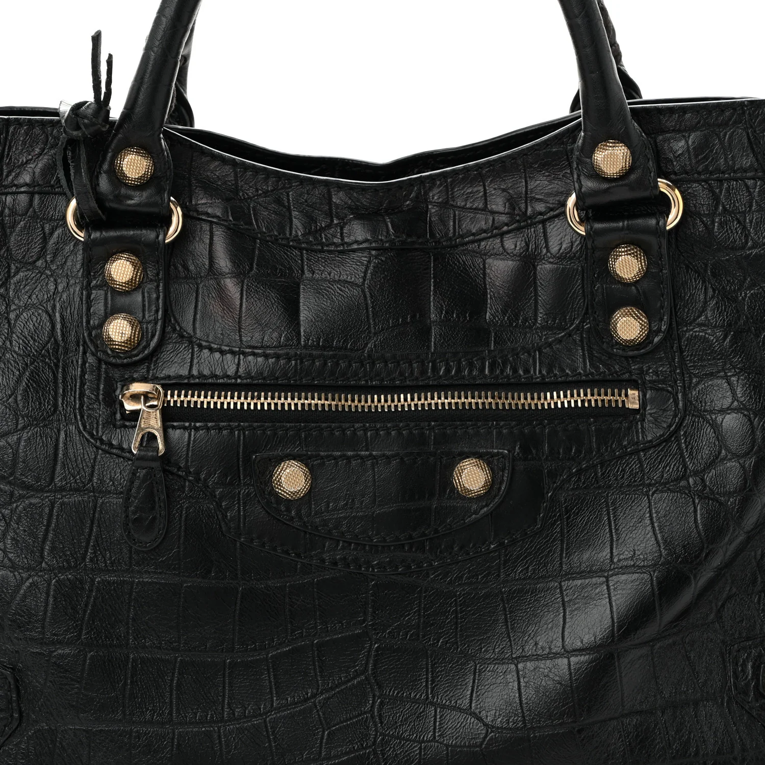 Calfskin Crocodile Embossed Giant 12 Gold Hardware City Black - Top Club