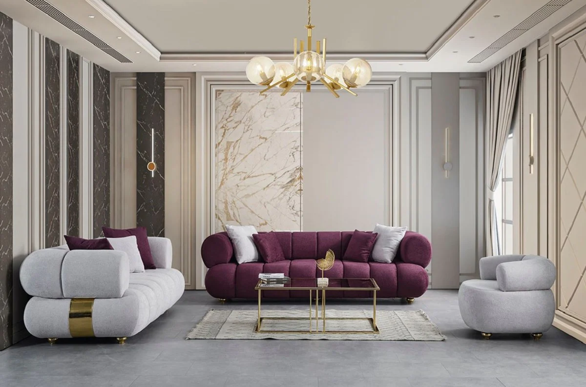 Luxury 3 Seater Sofa Gray / Gold - Modern Living Room Sofa - Modern Living Room Furniture - Luxury Collection