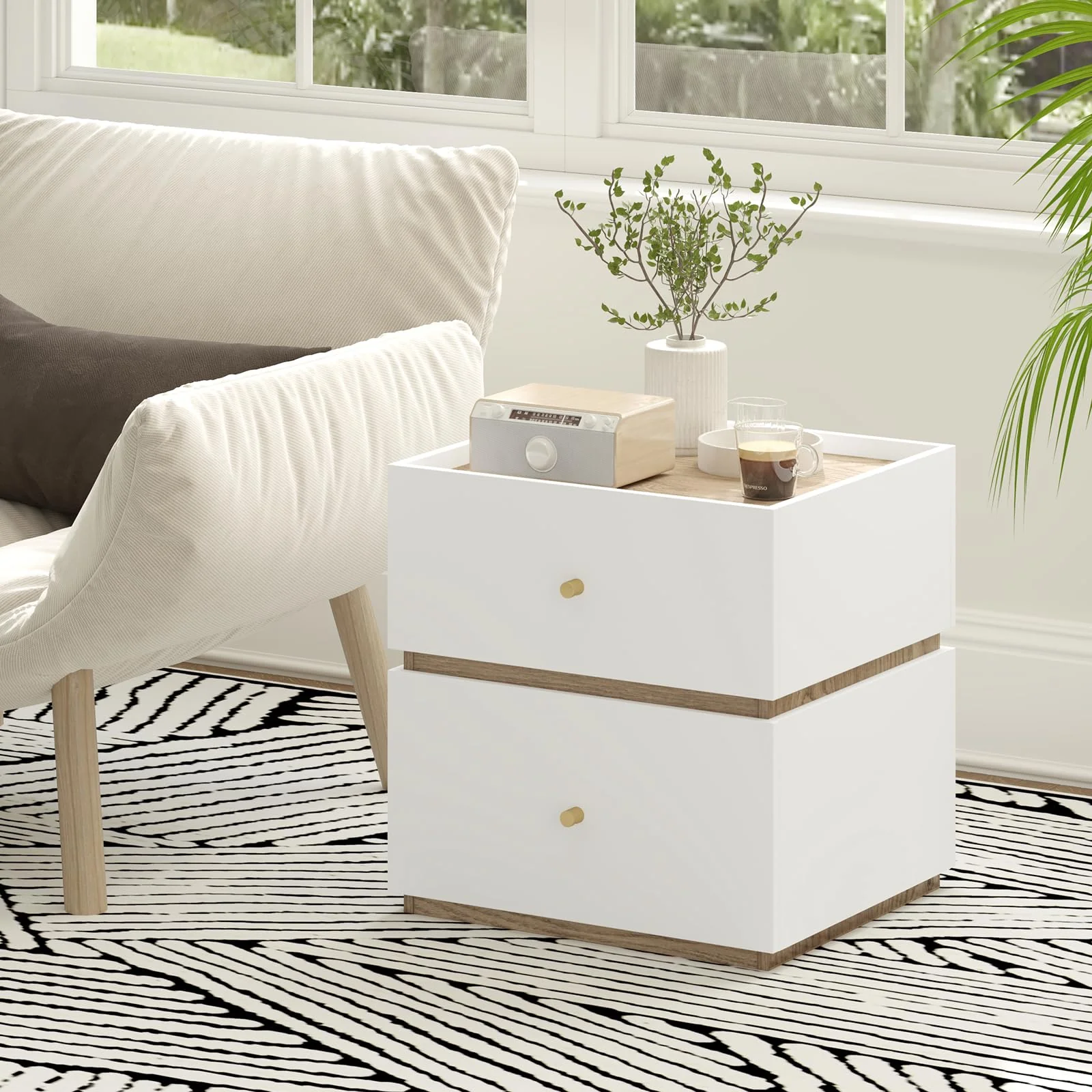 BEFOUNDLOVELY White Nightstand Wooden Bed Side Table