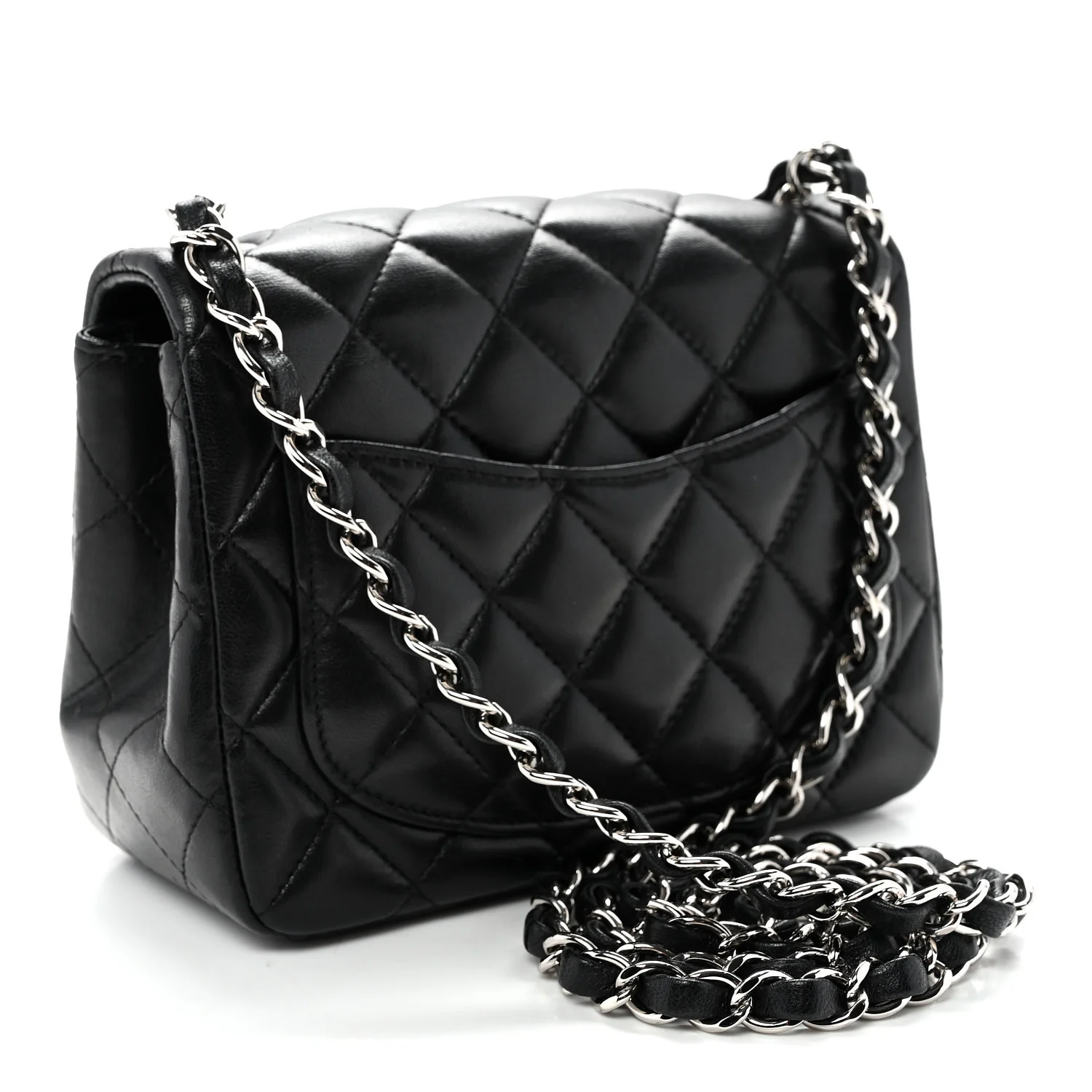 Lambskin Quilted Mini Square Flap Black - Top Club