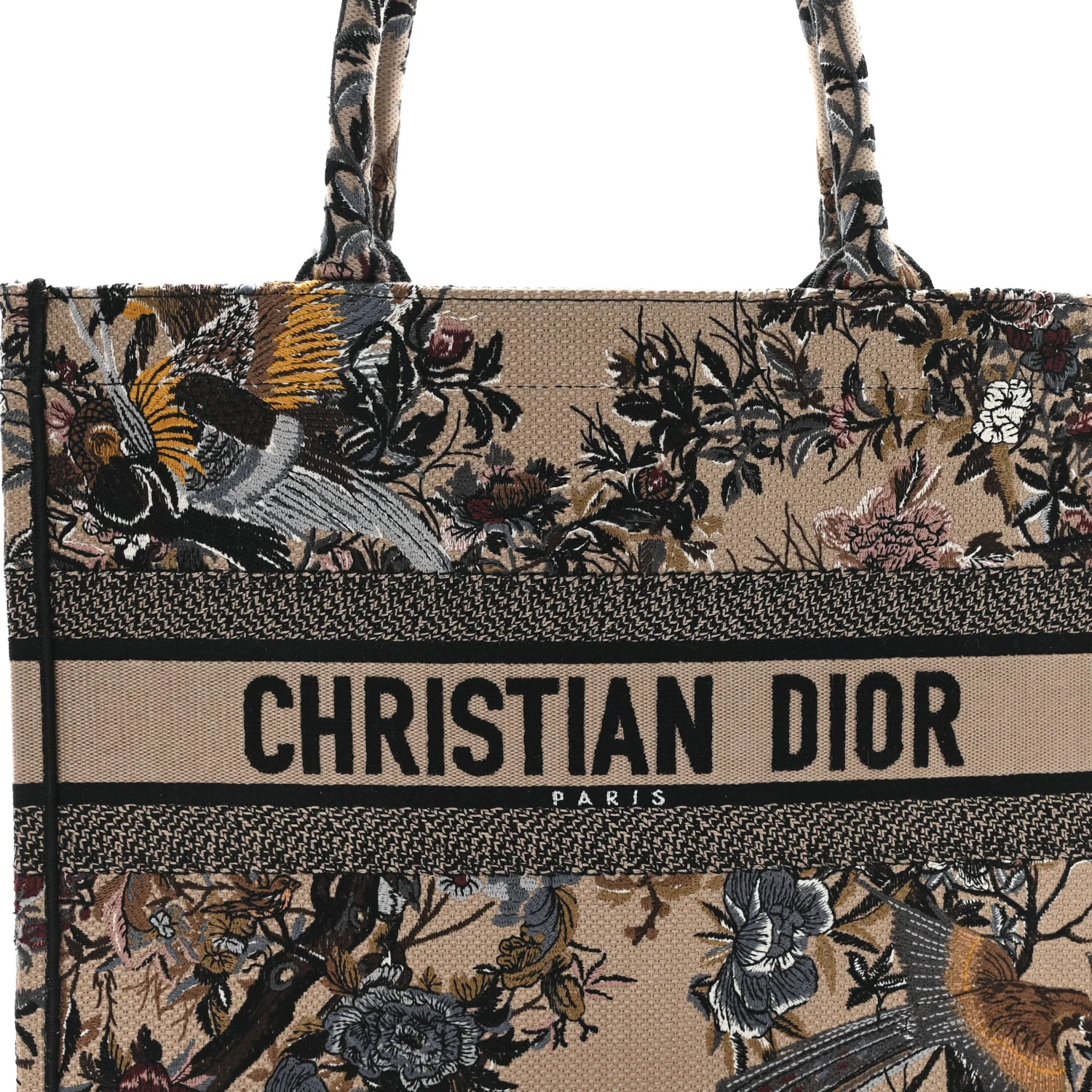 Canvas Embroidered Jardin D'Hiver Medium Book Tote Beige Multicolor - Top Club