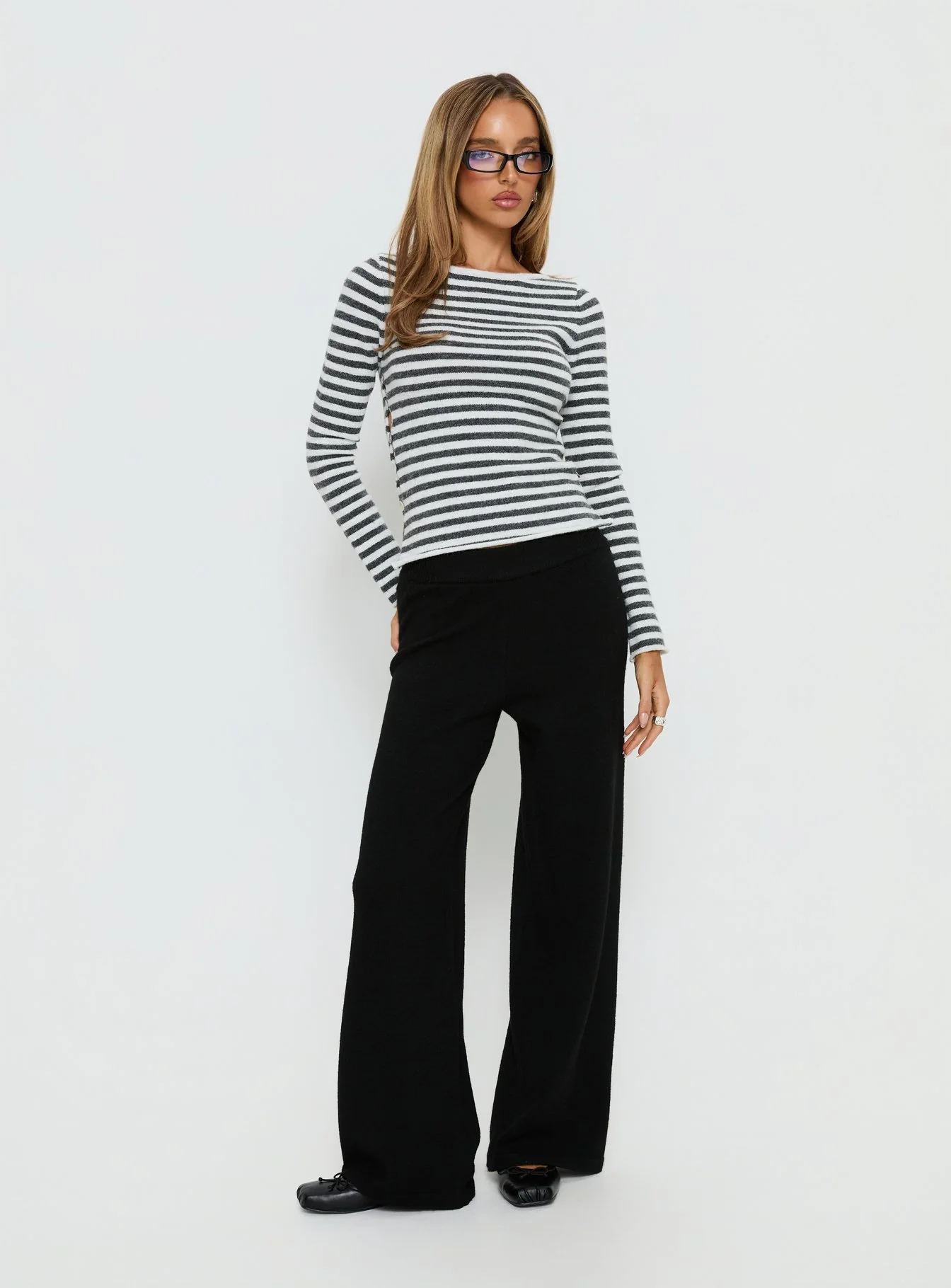 Bekki Wide Leg Knit Pant Black