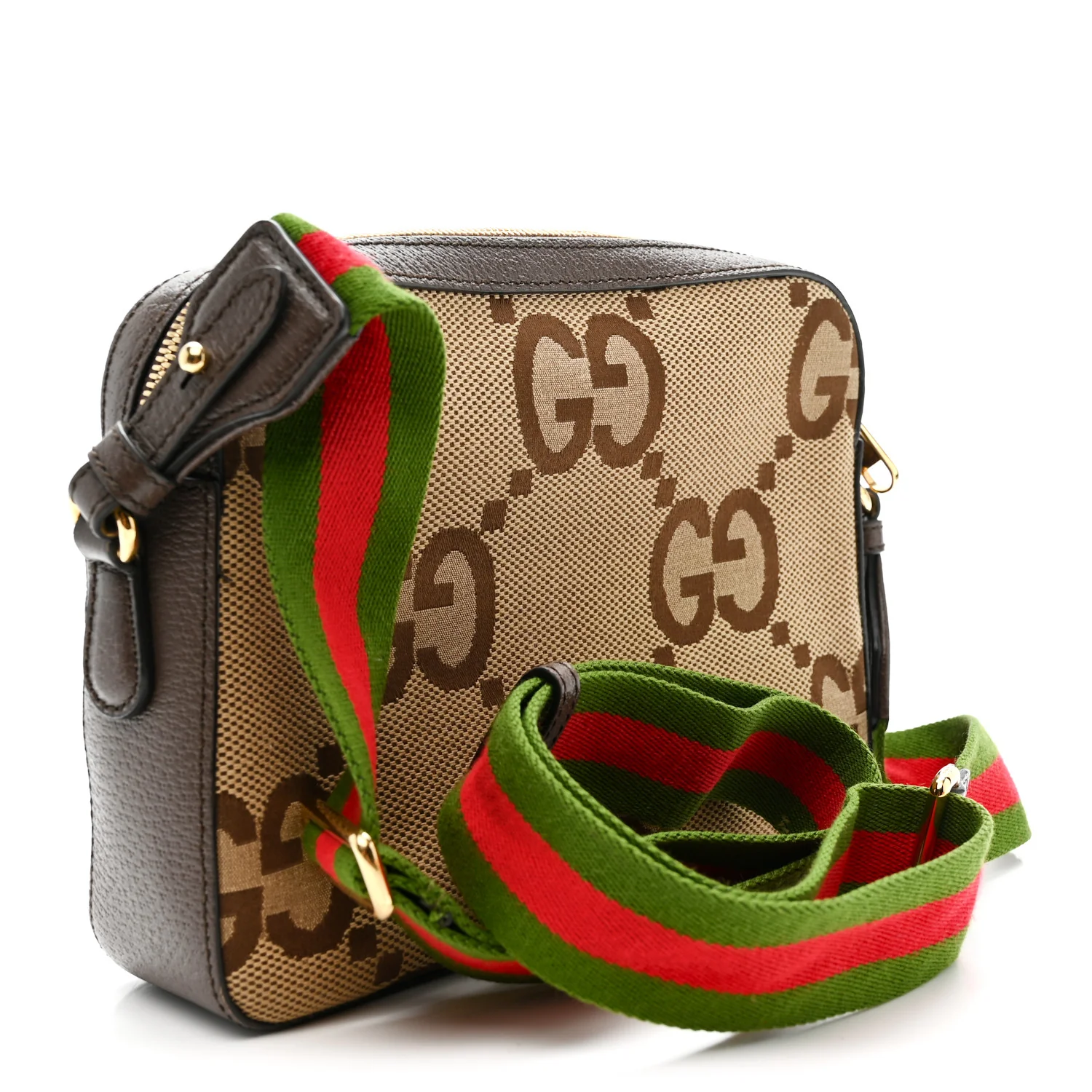 Monogram Jumbo GG Textured Dollar Calfskin Web Messenger Shoulder Bag Camel Ebony New Acero - Top Club