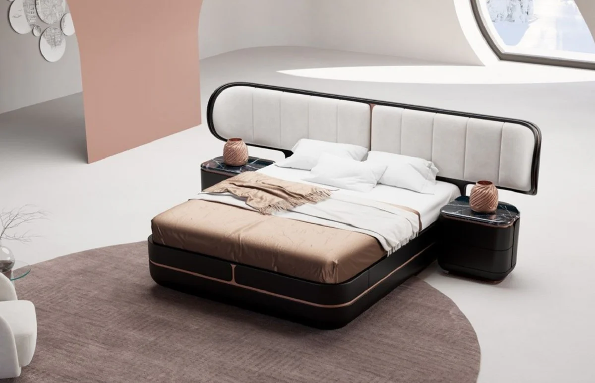 Luxury double bed gray / black / copper 330 x 215 x H. 120 cm - solid wood bed with padded headboard - bedroom furniture - hotel furniture - luxury furniture
