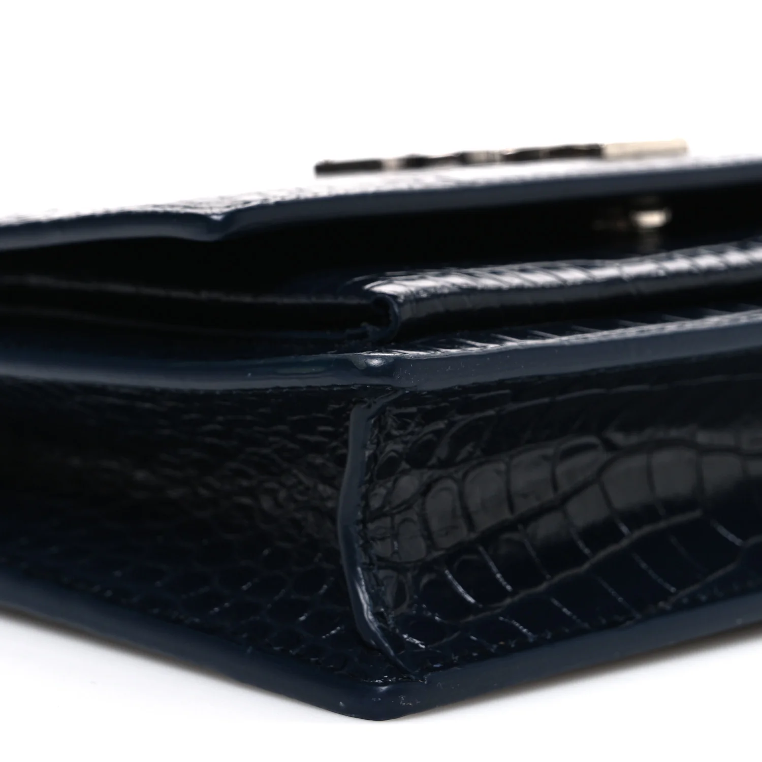 Calfskin Crocodile Embossed Monogram Sunset Chain Wallet New Cobalt - Top Club