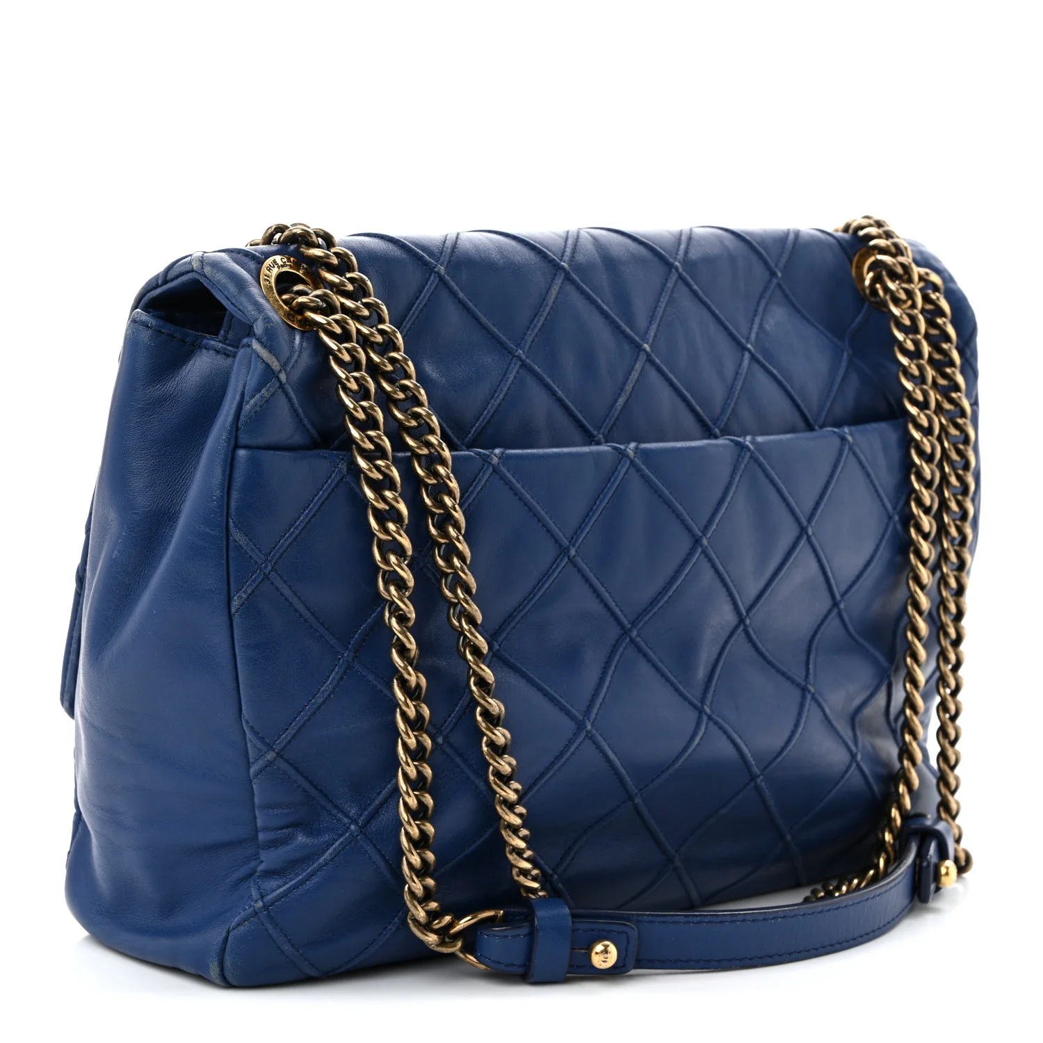 Calfskin Diamond Debossed Large Cosmos Flap Blue - Top Club